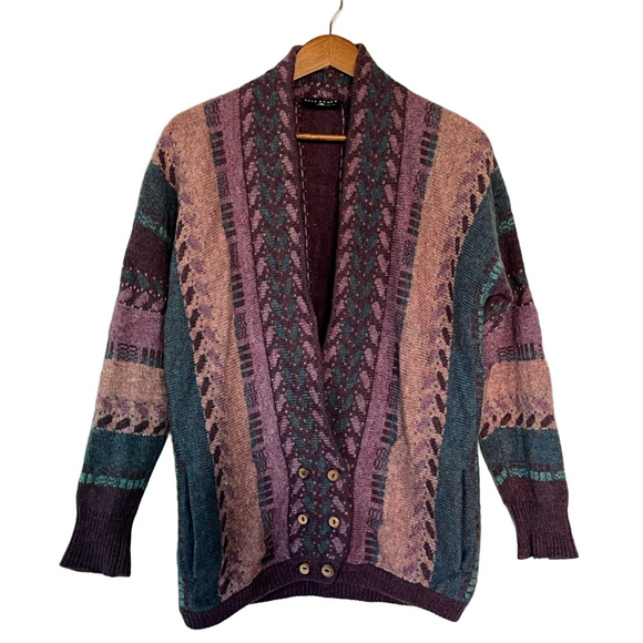 Bill Baber Sweaters - Bill Baber Wool Cardigan Hand Made in Scotland Purple Teal